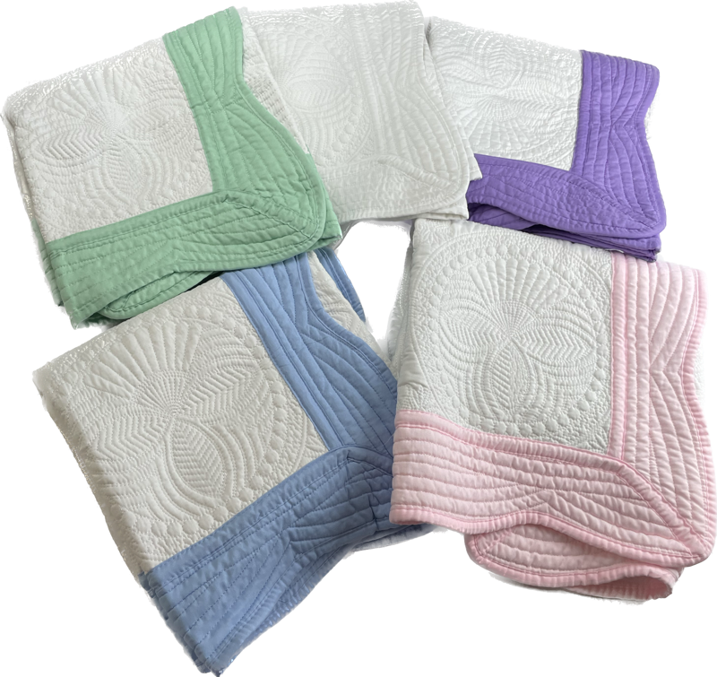 Personalized Heirloom Baby Blanket Quilt with Name, Birth Statistics & Baby Feet, 6 Border color options