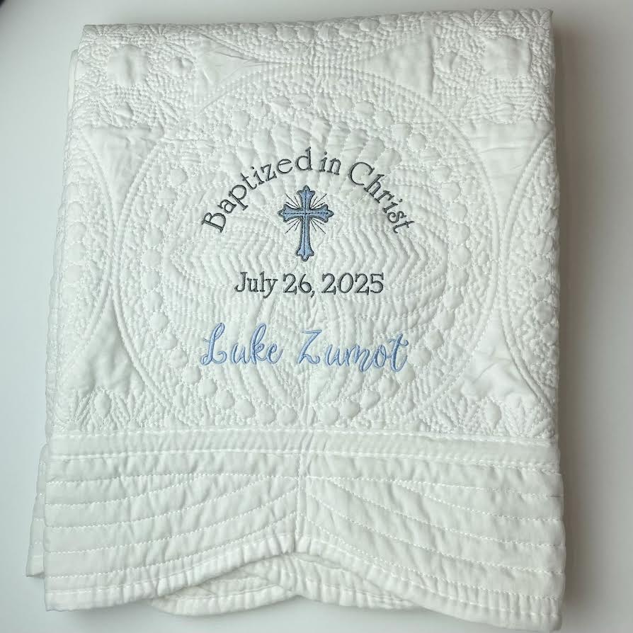 Custom Embroidered Baptism Baby Blanket Quilt Personalized with Name &  Date, 6 border color options