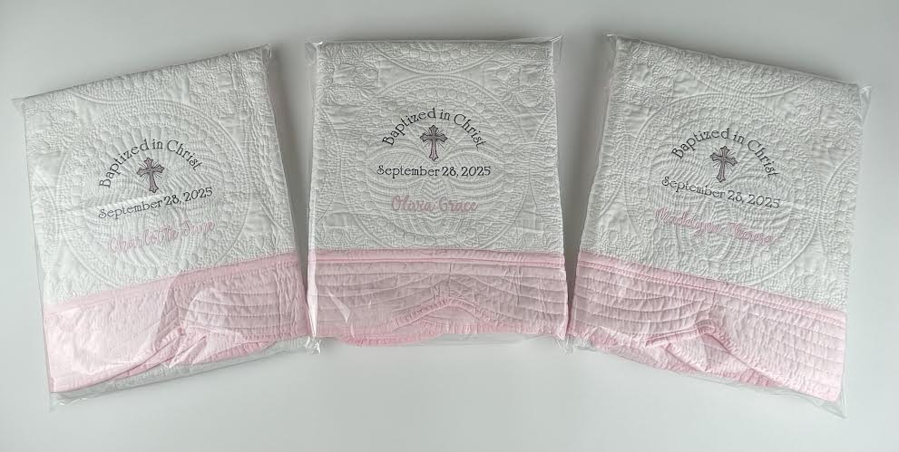 Custom Embroidered Baptism Baby Blanket Quilt Personalized with Name &  Date, 6 border color options