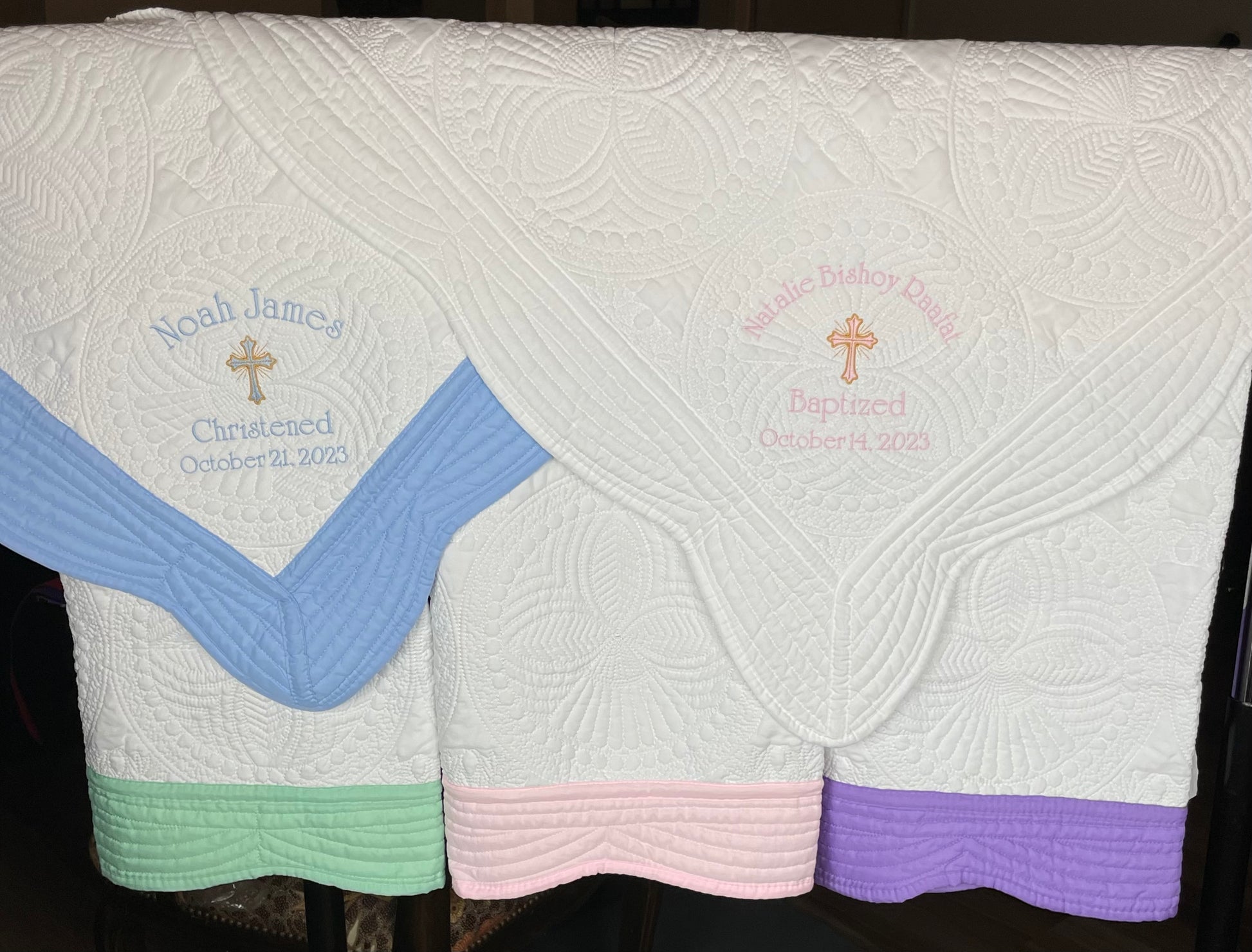 Personalized Baptismal Christening Baby Blanket Quilt (name on