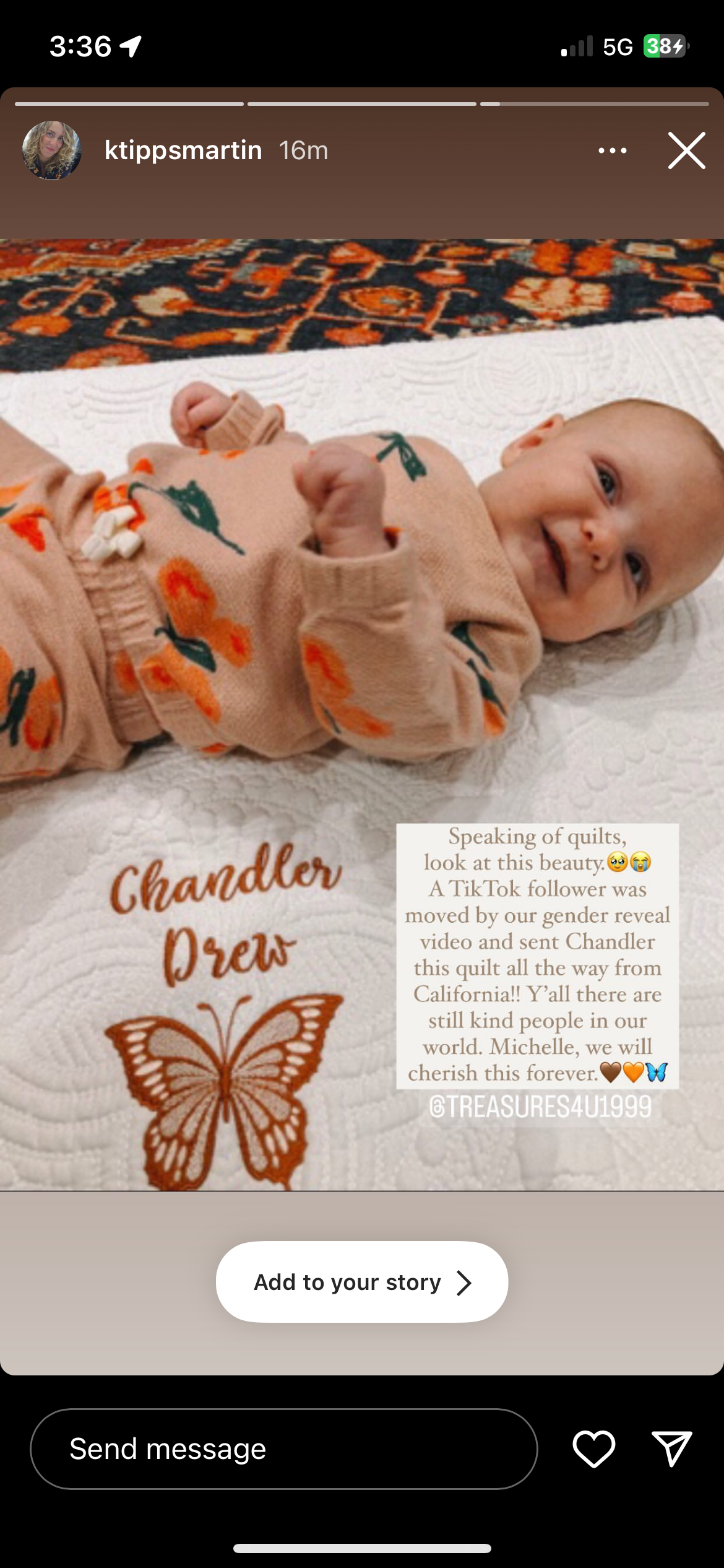 Personalized Heirloom Baby Blanket Quilt with Name & Butterfly