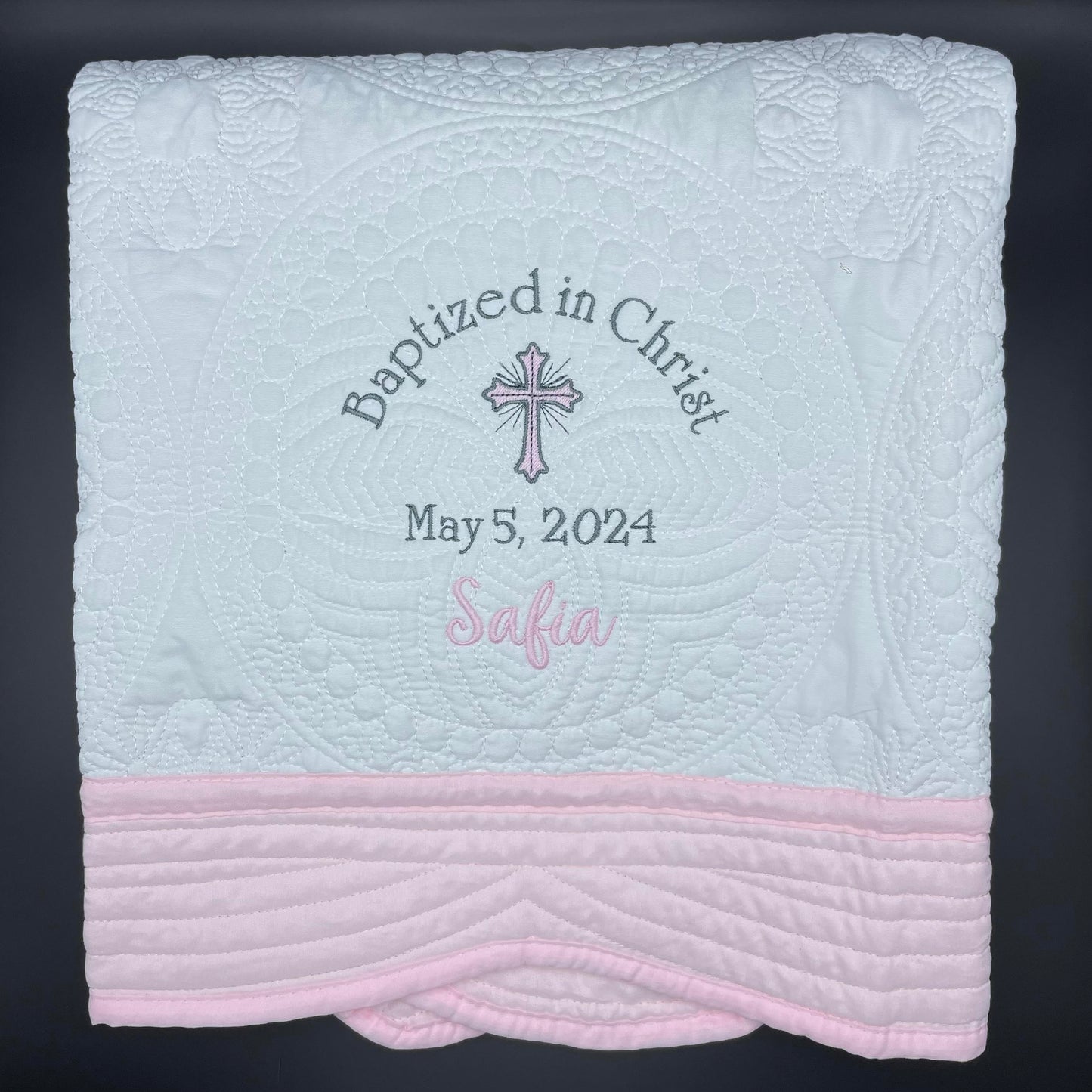 Custom Embroidered Baptism Baby Blanket Quilt Personalized with Name &  Date, 6 border color options