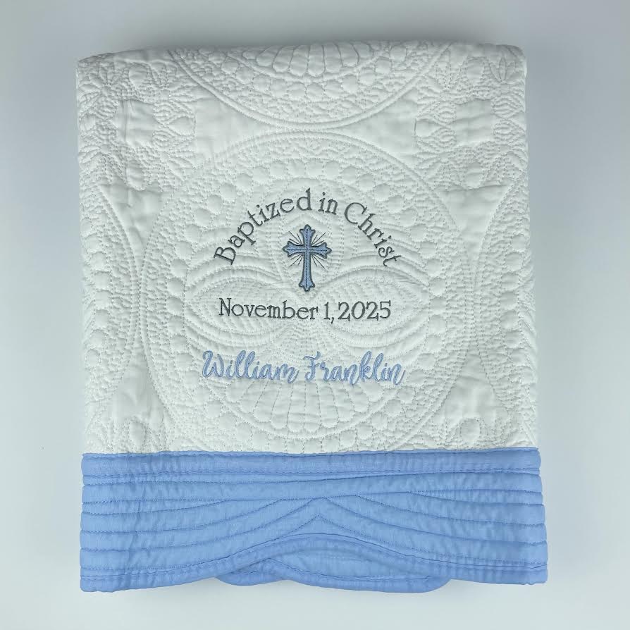 Custom Embroidered Baptism Baby Blanket Quilt Personalized with Name &  Date, 6 border color options