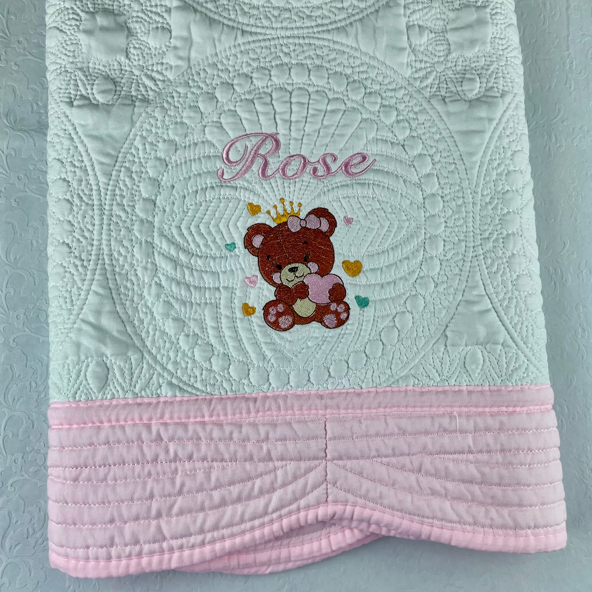 Personalized baby quilt blanket, embroidered orders quilt, heirloom quilted blanket, personalized embroidery blanket, baby blanket