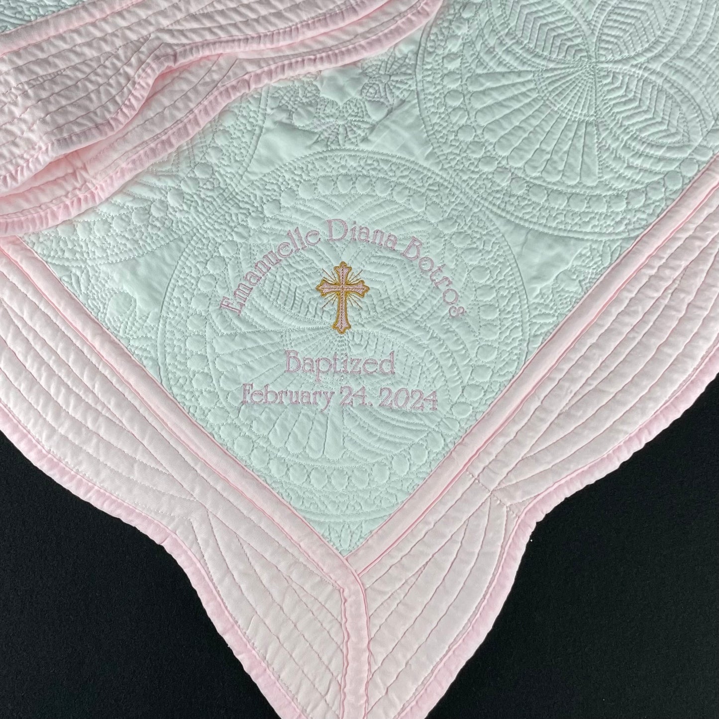 Personalized Baptismal / Christening Baby Blanket Quilt (name on top)