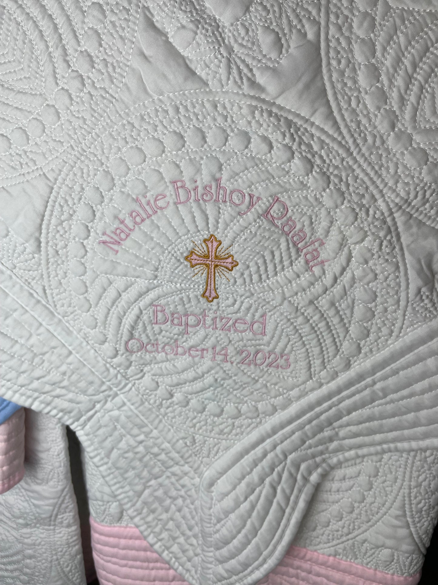 Personalized Baptismal / Christening Baby Blanket Quilt (name on top)