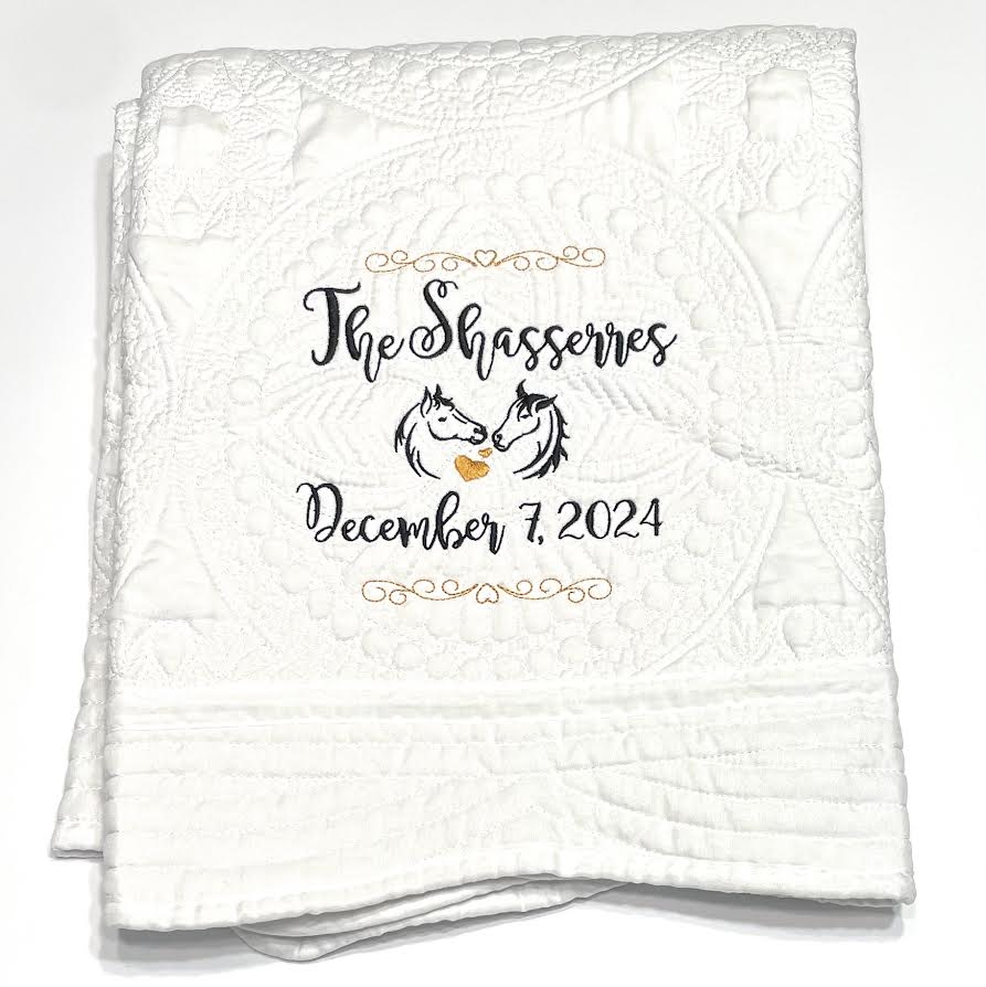 FULLY Custom Embroidered Heirloom Quilted Blanket, 6 Border color options