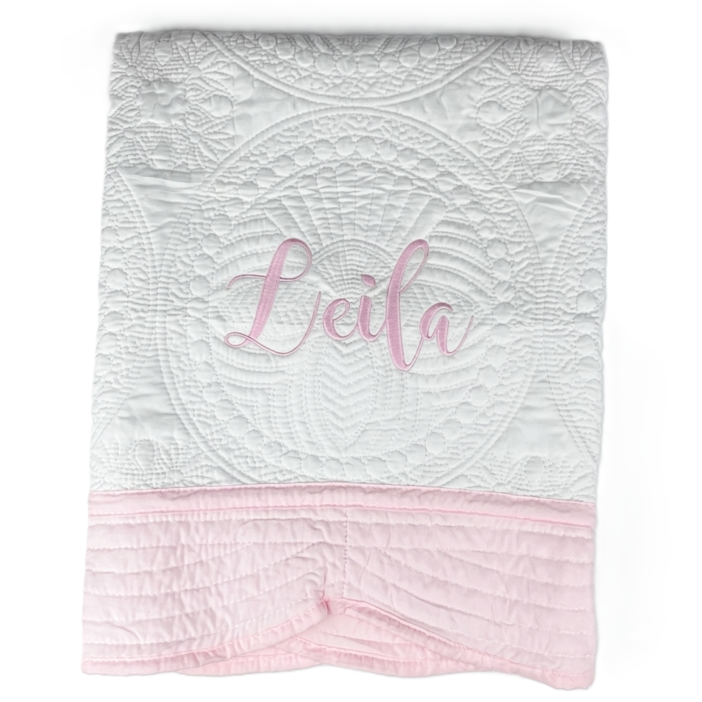 Personalized Baby Heirloom Quilt - Custom Embroidered with Name in your choice of thread color. 2 sizes & 8 Border color options