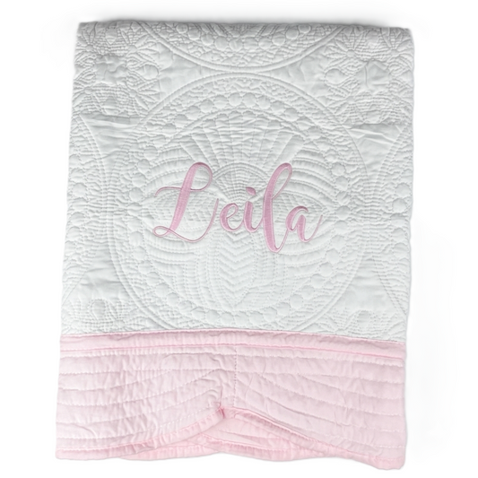 Personalized Baby Heirloom Quilt - Custom Embroidered with Name in your choice of thread color. 2 sizes & 8 Border color options