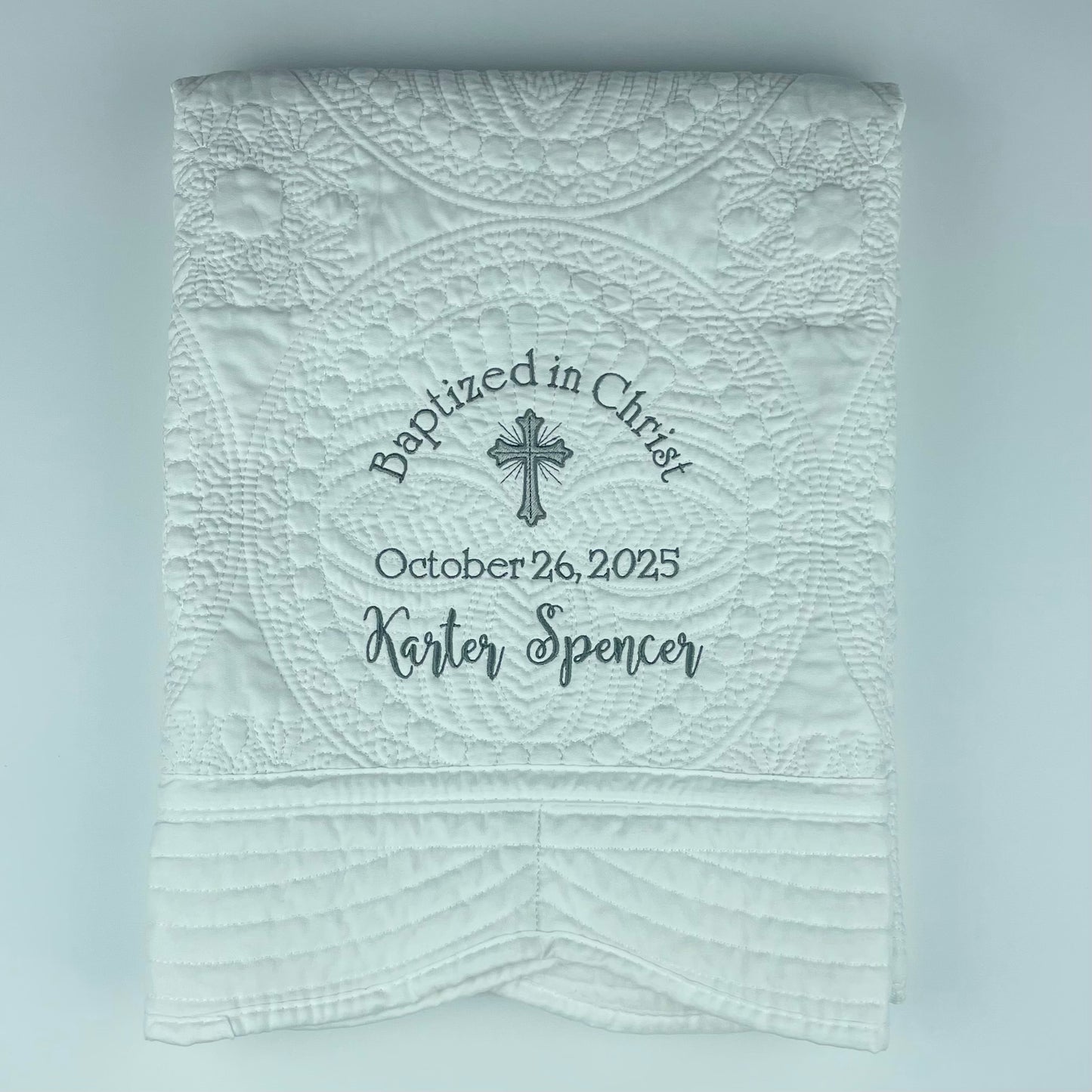 Custom Embroidered Baptism Baby Blanket Quilt Personalized with Name &  Date, 6 border color options