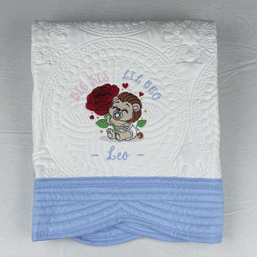 FULLY Custom Embroidered Heirloom Quilted Blanket, 6 Border color options