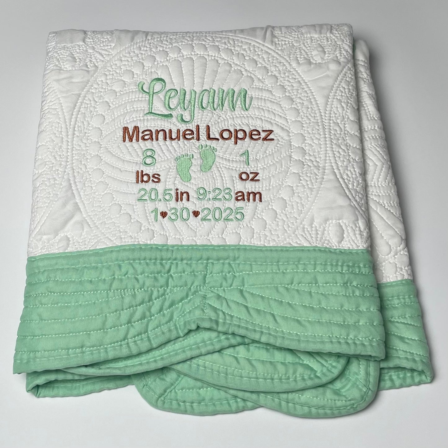 Personalized Heirloom Baby Blanket Quilt with Name, Birth Statistics &  Baby Feet, 6 Border color options