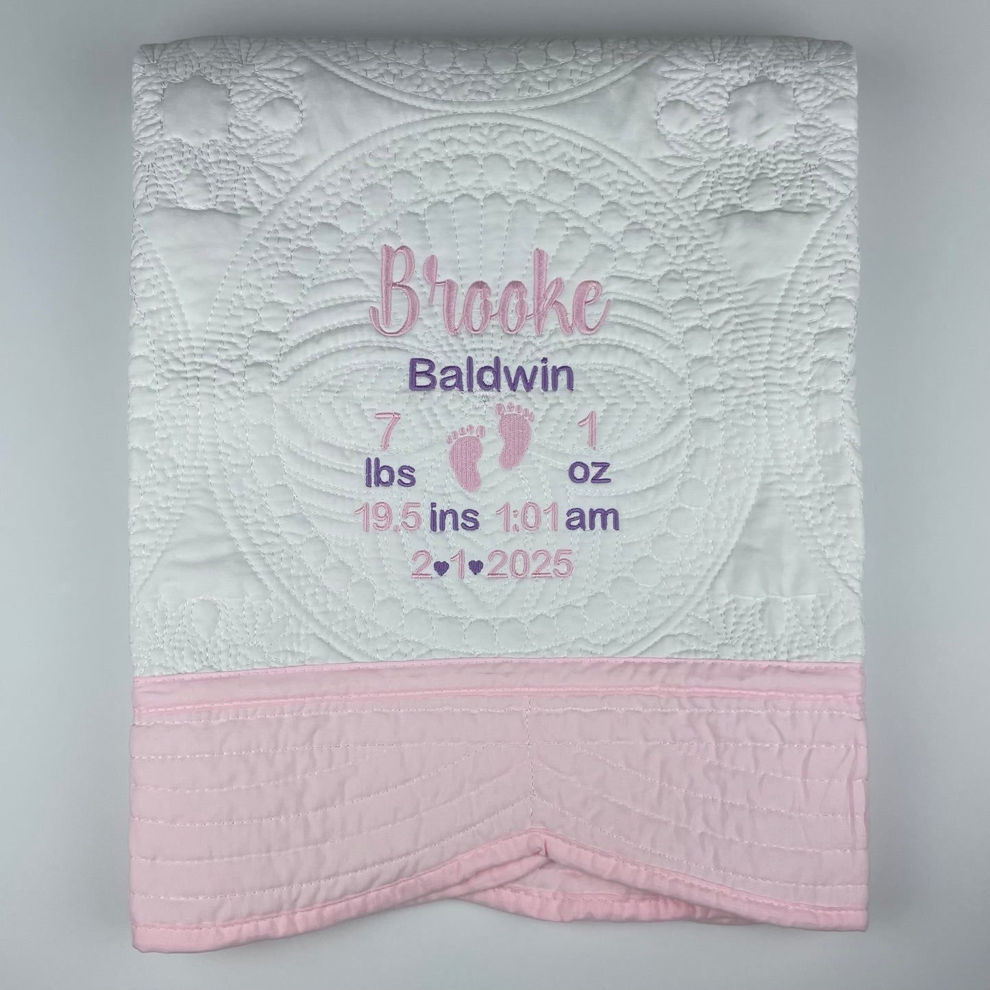 Personalized Heirloom Baby Blanket Quilt with Name, Birth Statistics &  Baby Feet, 6 Border color options